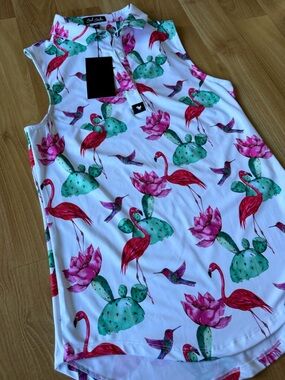 Bad Birdie NWT women’s “Flock With Me” sleeveless golf polo birds size small